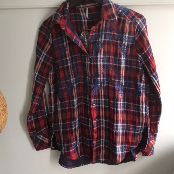 SALE XS Free People Magical Plaid oversized shirt - Picture 5 of 8